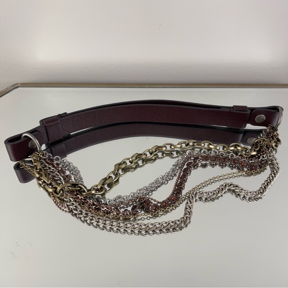 COLDWATER CREEK 90s Dark Brown Leather Bohemian Layered Multi Chain Drape Belt - Picture 2 of 8